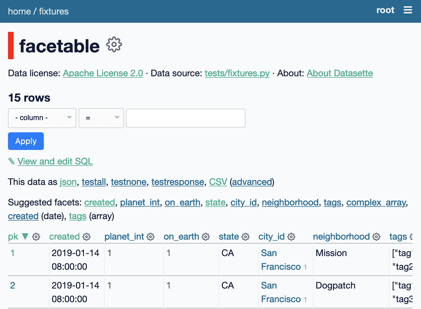 Screenshot showing Datasette's new visual look